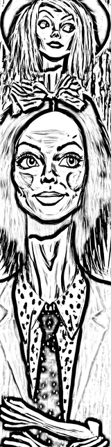 Free colorable bookmarks of a spooky clown woman